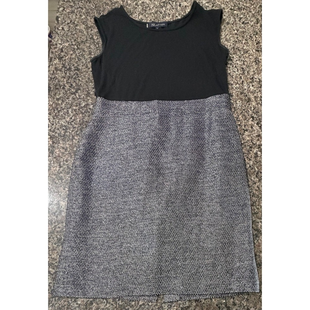 Anne Klein Womens Sleeveless Sheath Dress Black Grey‎ Tweed Career Size 10